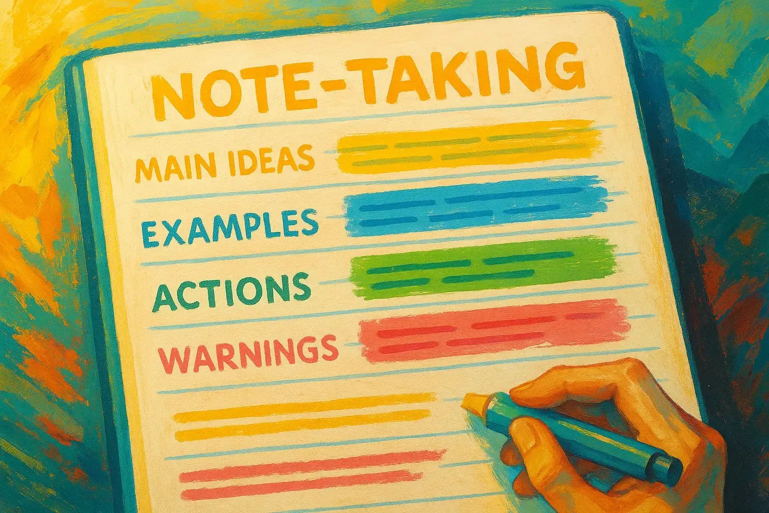 Barevné schéma zápisu poznámek